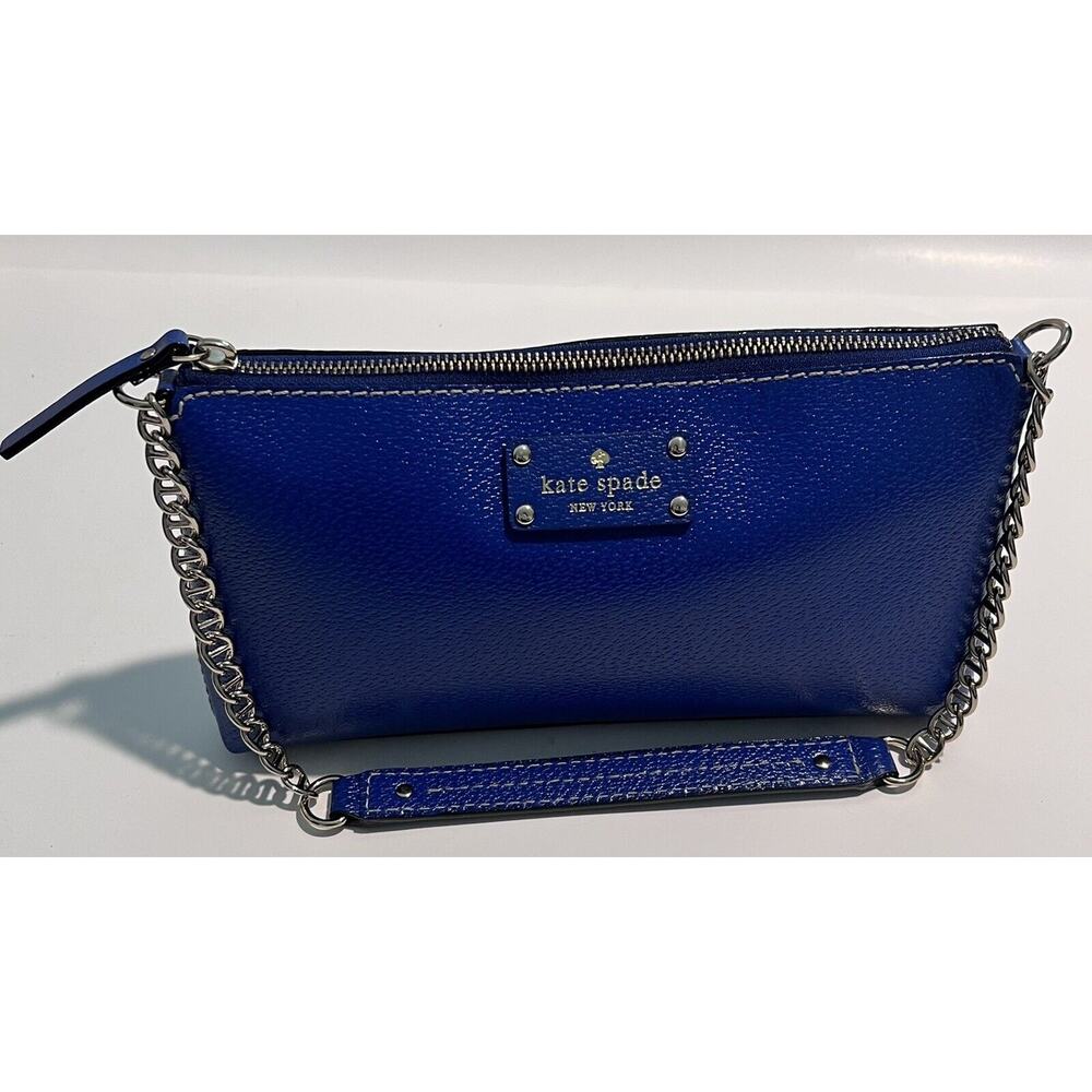 Kate Spade, Blue, Shoulder bag with Chain and Leather Handle, Preowned